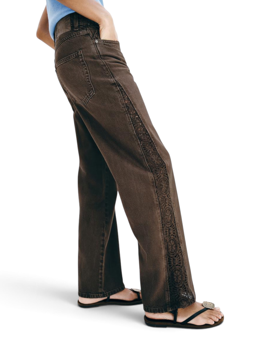 ZARA Z1975 Women’s Size 2 Brown Mid Rise Crochet Straight Jeans NWT